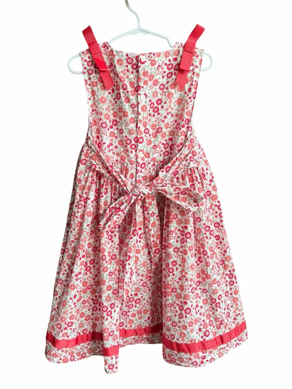 Edgehill Collection Girls Size 6X Red Floral Smocked Cotton Dress Cottagecore